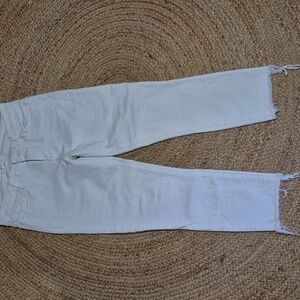 PAIGE White Cropped Jeans with Frayed Hem